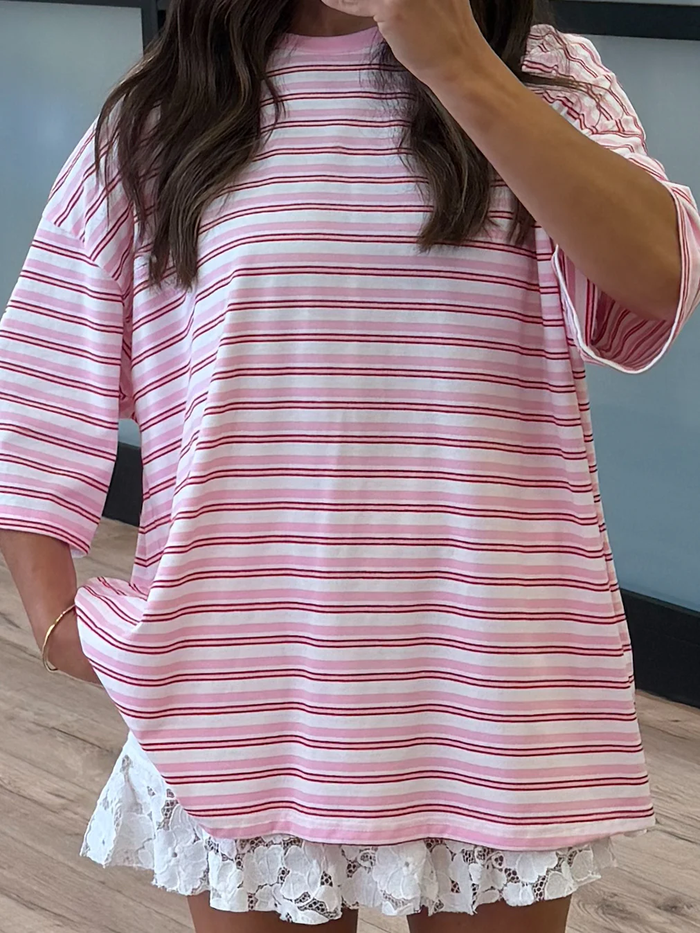 Santos Stripe Boyfriend Tee | Rose Kiss