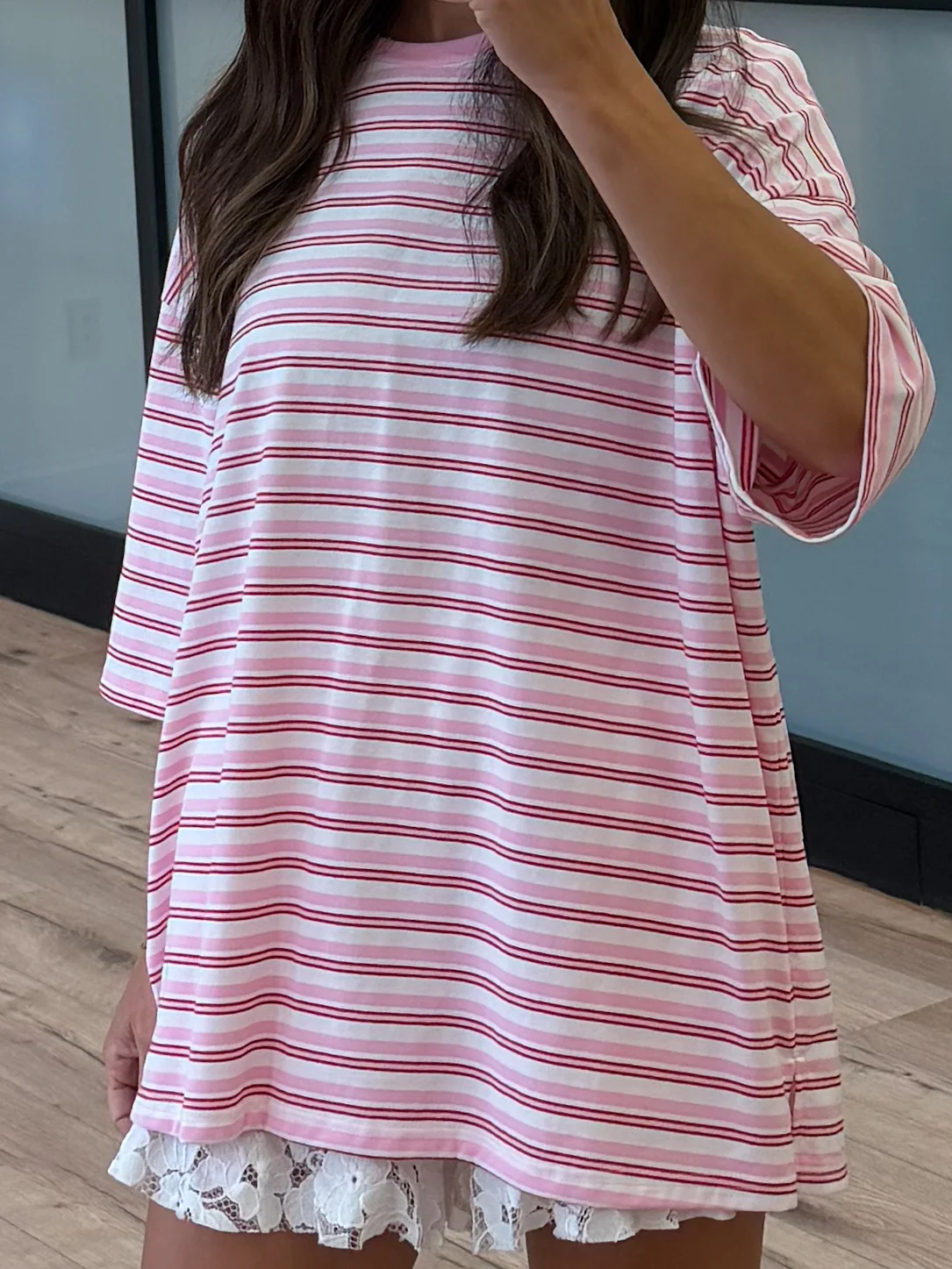 Santos Stripe Boyfriend Tee | Rose Kiss - Image 4