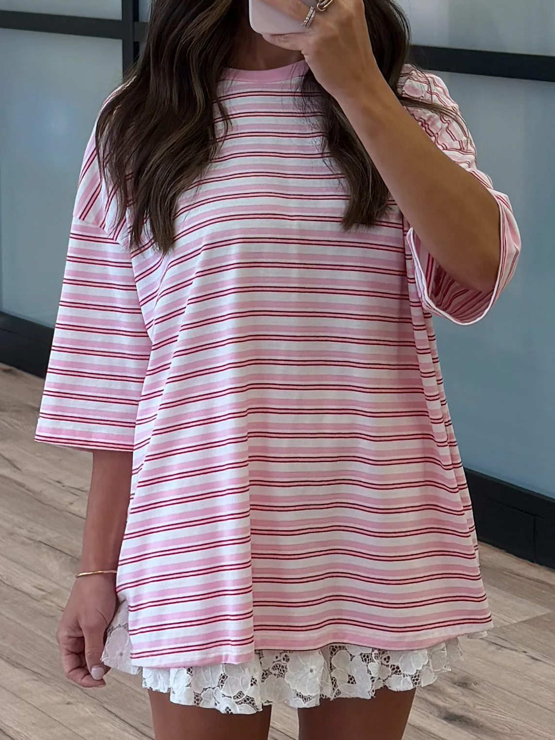 Santos Stripe Boyfriend Tee | Rose Kiss - Image 7