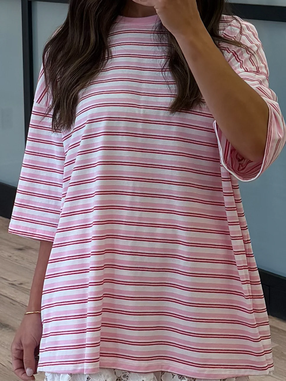 Santos Stripe Boyfriend Tee | Rose Kiss - Image 8