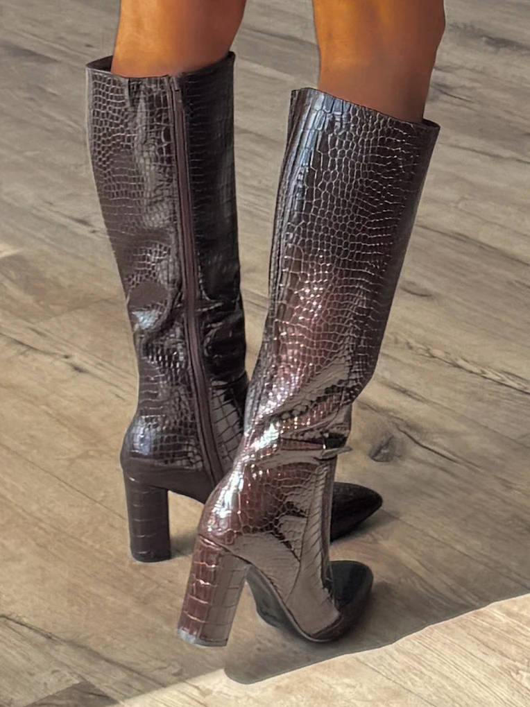 Scales Knee High Boots | Chocolate - Image 4