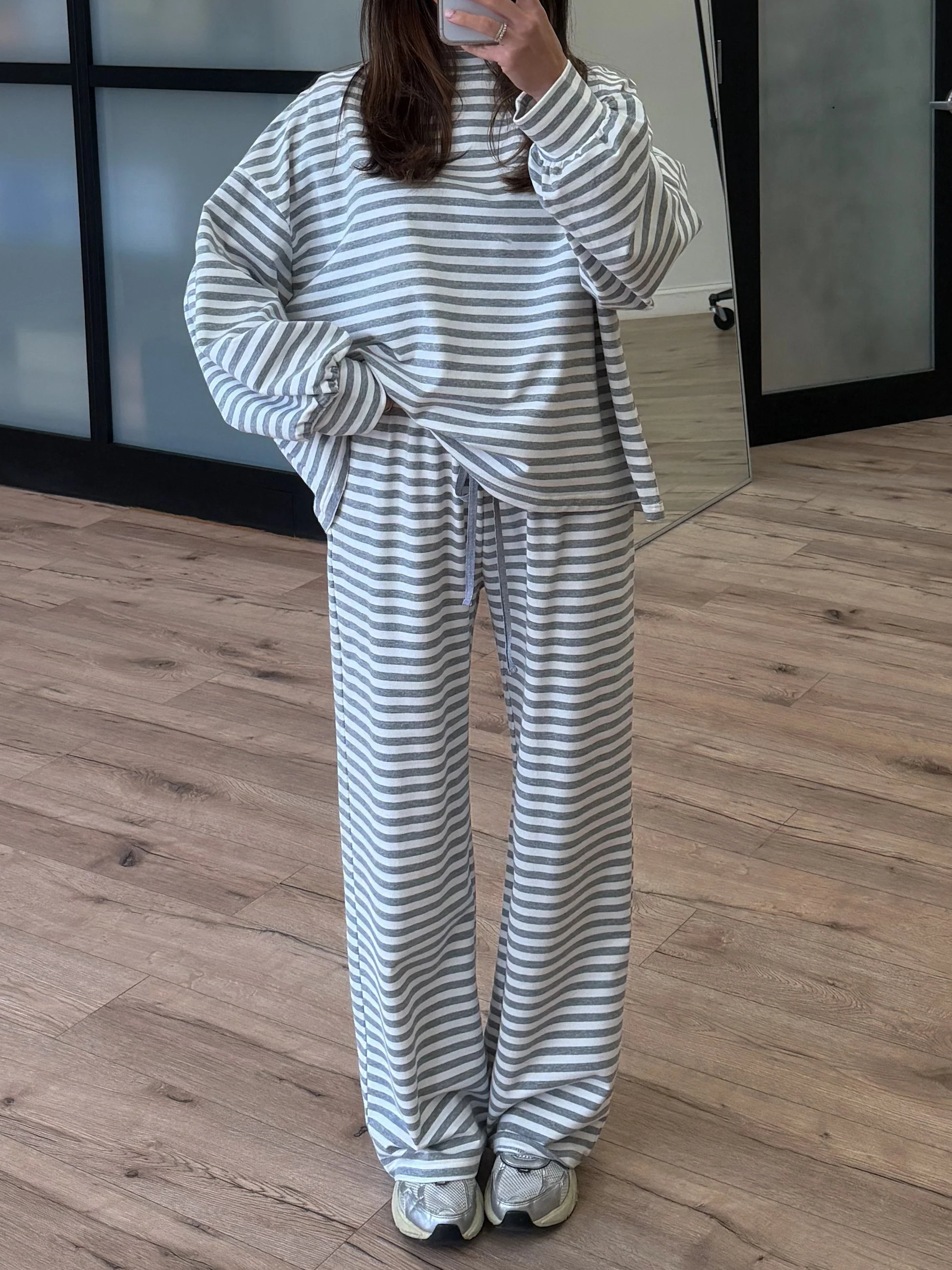 Settle In Stripe Oversized Top | Grey - Image 5