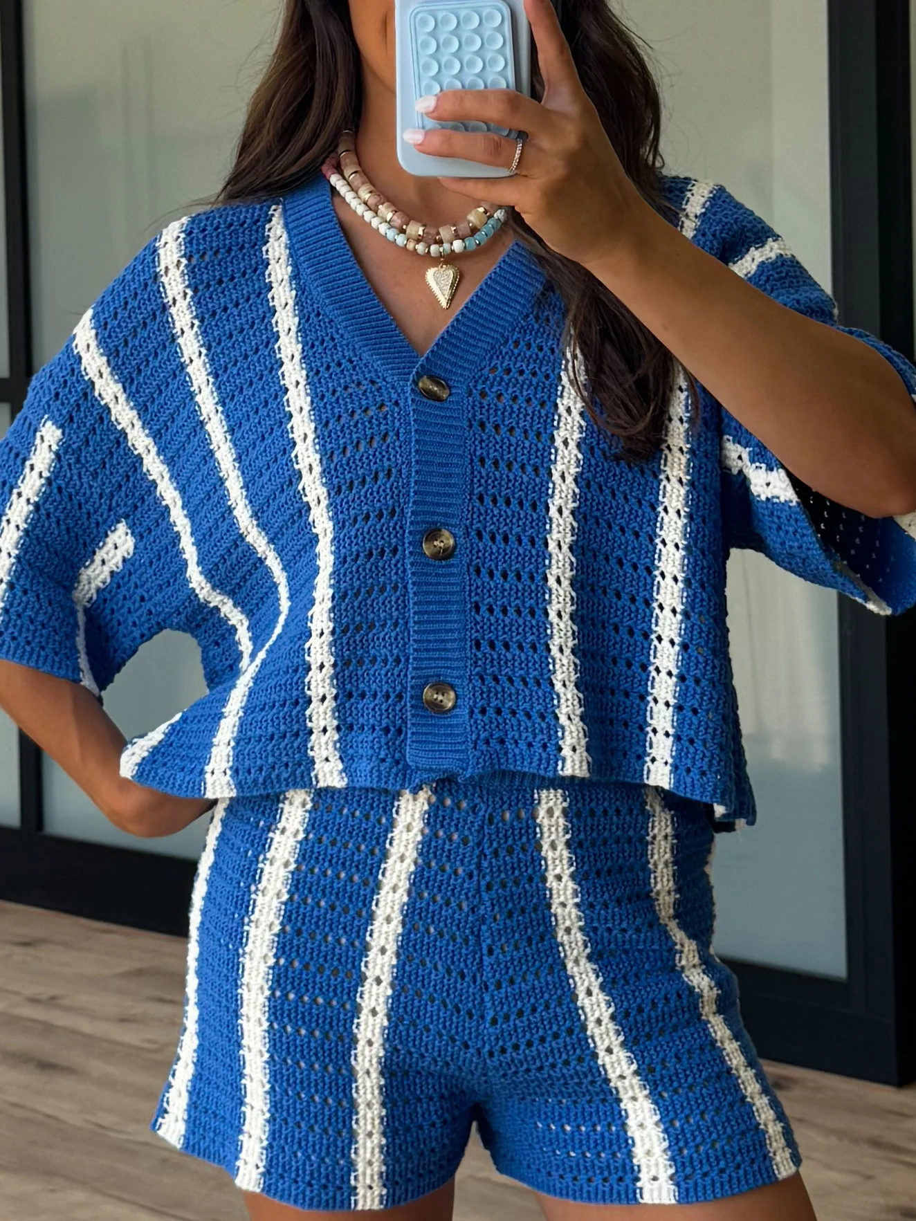 Sun Ray Open Knit Shorts | Blue/White | FINAL SALE - Image 3