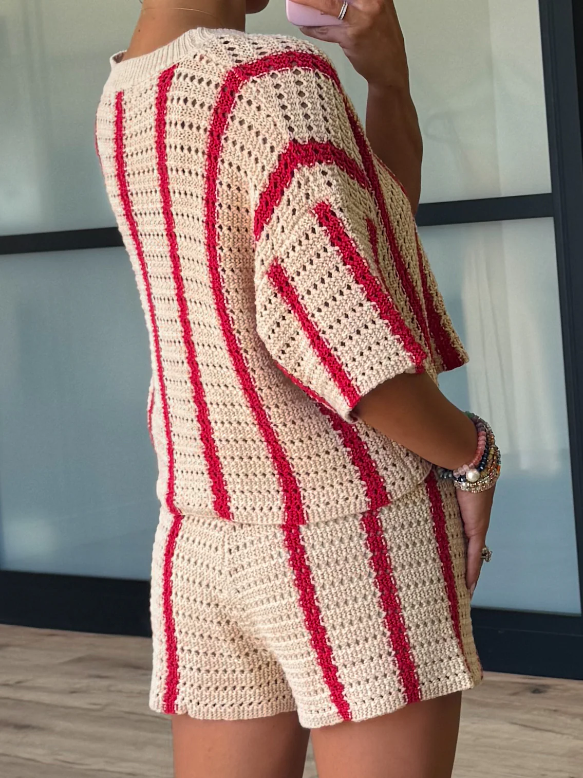 Sun Ray Open Knit Shorts | Red Stripe | FINAL SALE - Image 6