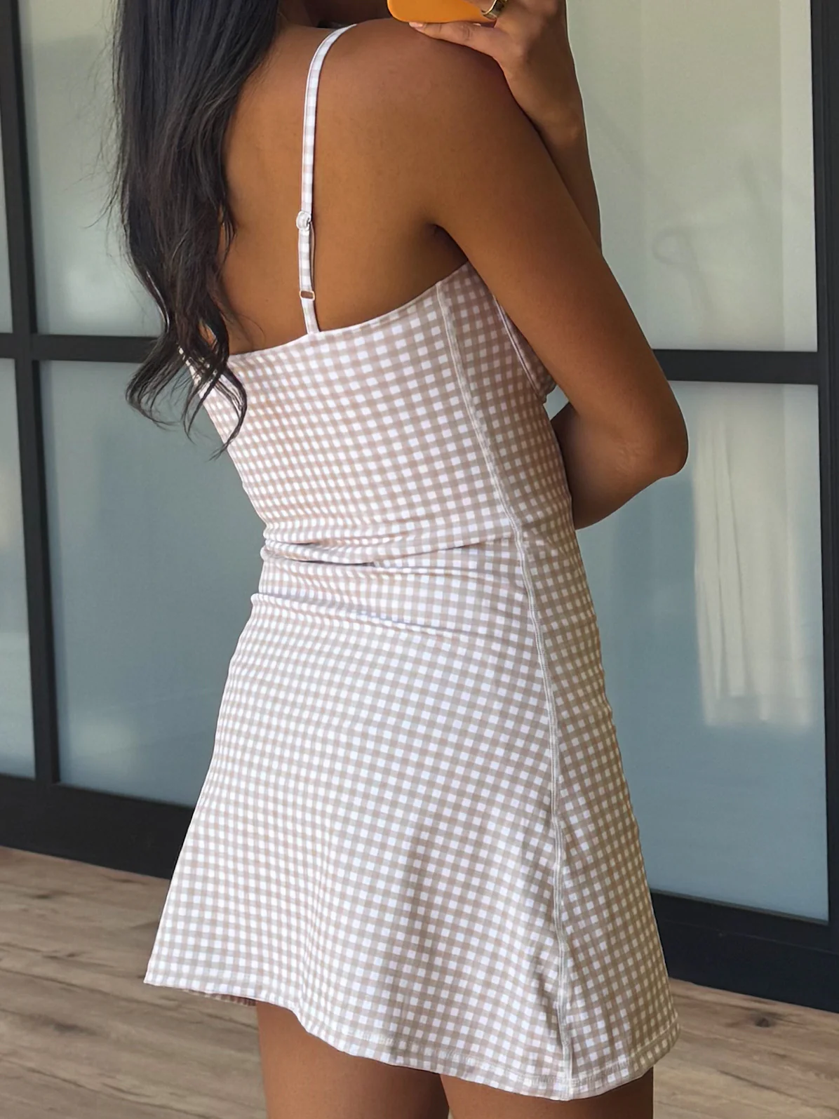 Sweetheart Active Dress | Beige Gingham - Image 6