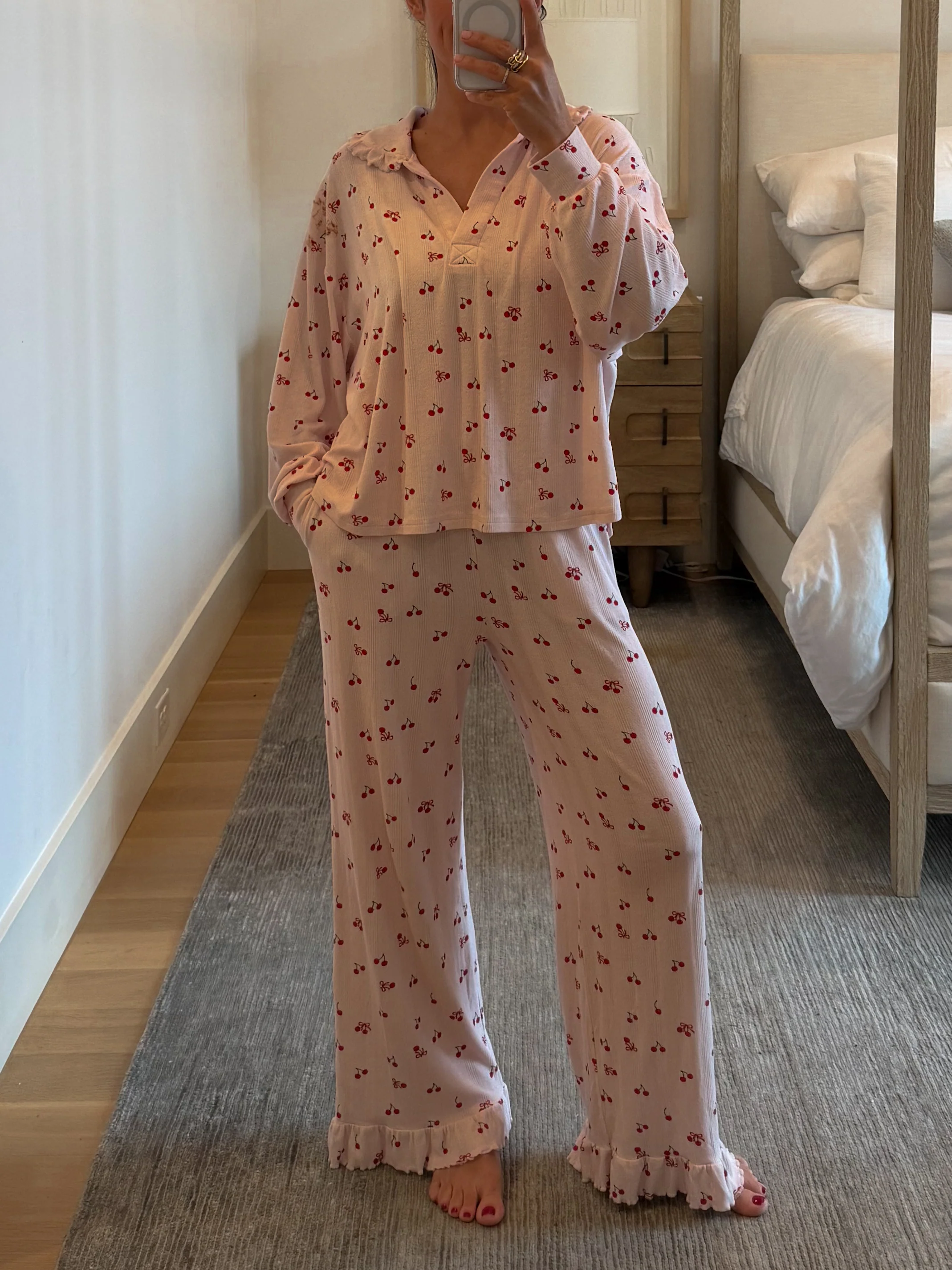 Women's Cherry Pointelle Ruffle Set | +Plus Available